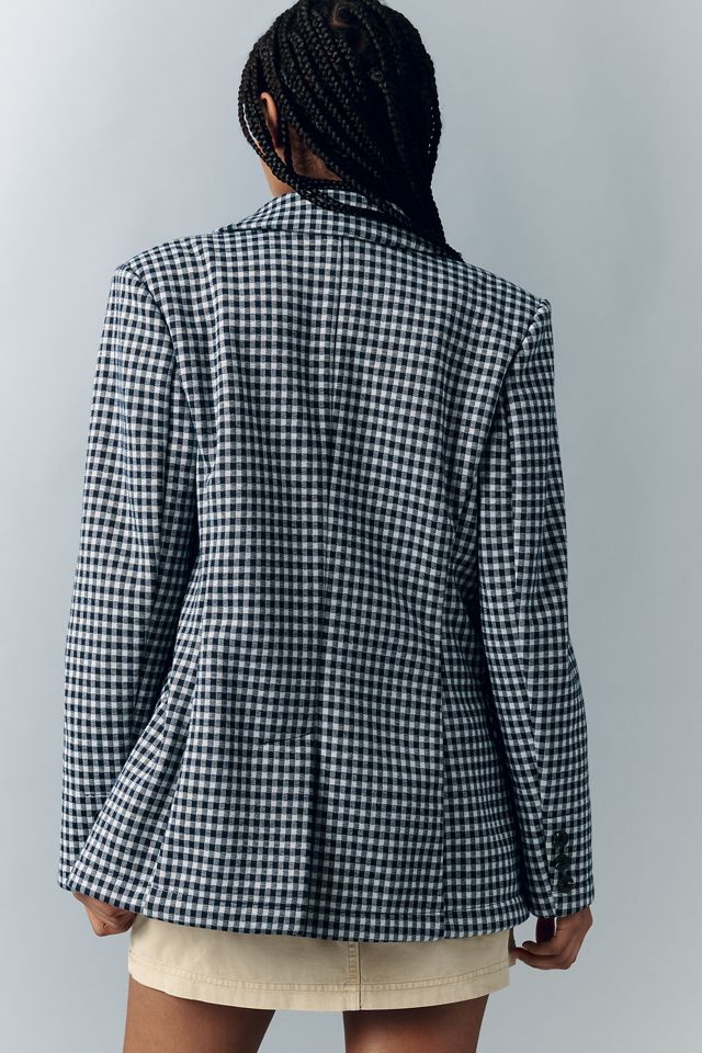 Avec Les Filles Double-Breasted Knit Plaid Blazer #3