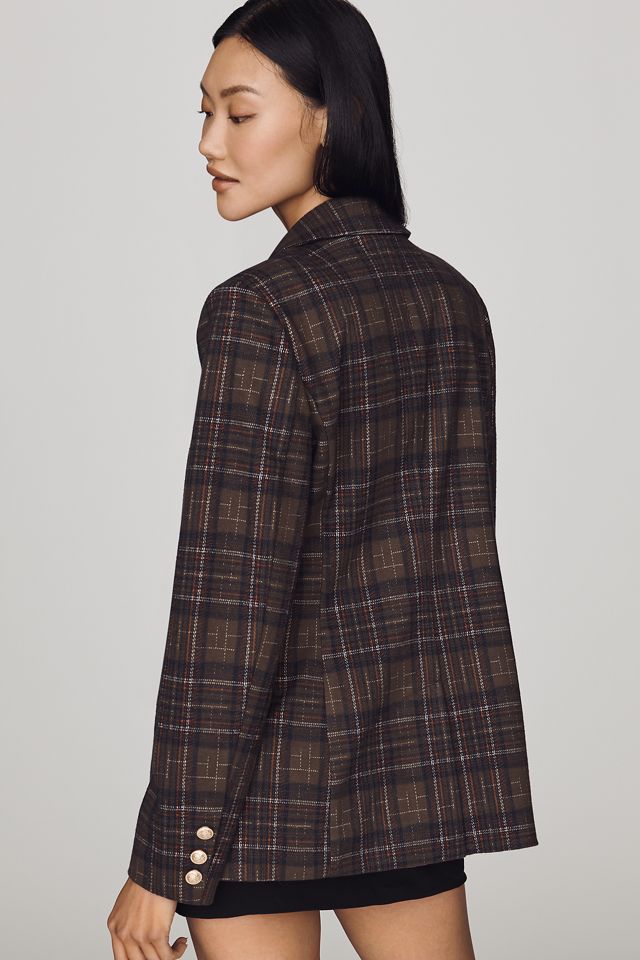 Avec Les Filles Double-Breasted Knit Plaid Blazer #1