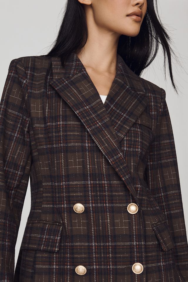 Avec Les Filles Double-Breasted Knit Plaid Blazer #3