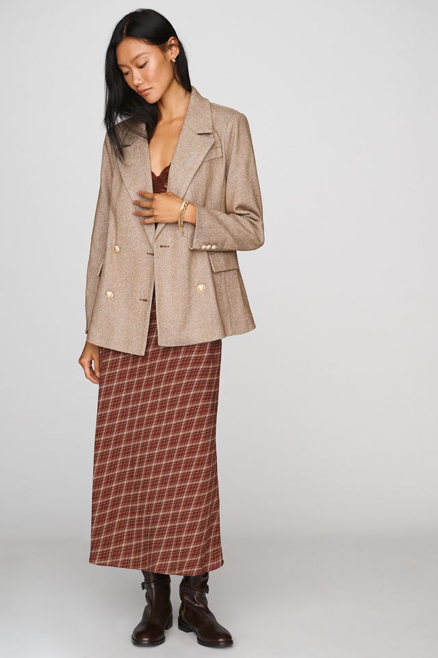 Avec Les Filles Double-Breasted Knit Plaid Blazer #1