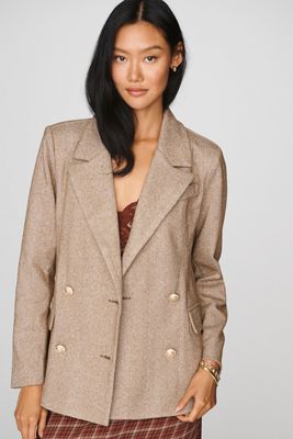 Avec Les Filles Double-Breasted Knit Plaid Blazer