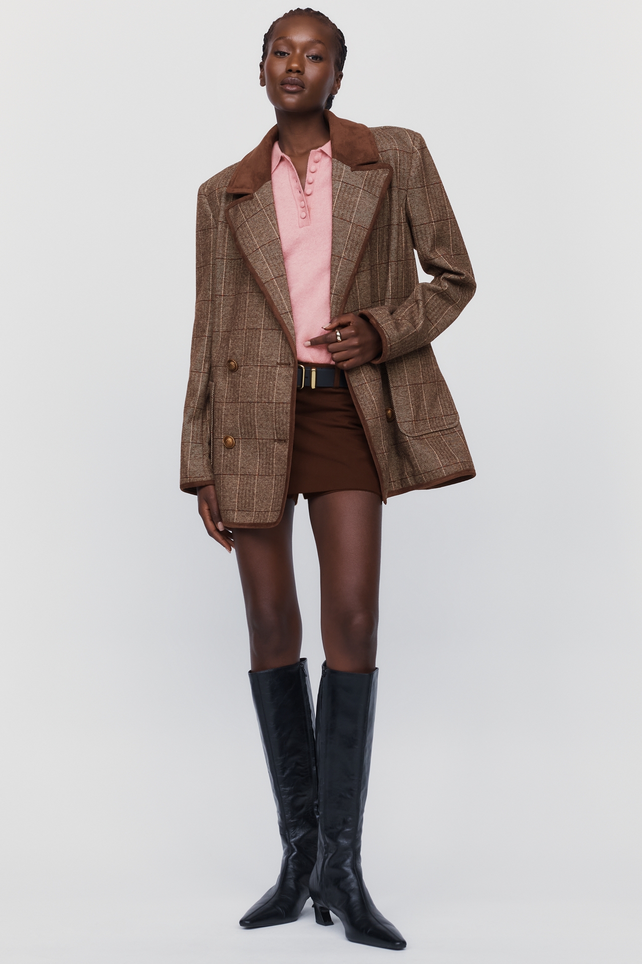 Avec Les Filles Double-Breasted Knit Blazer