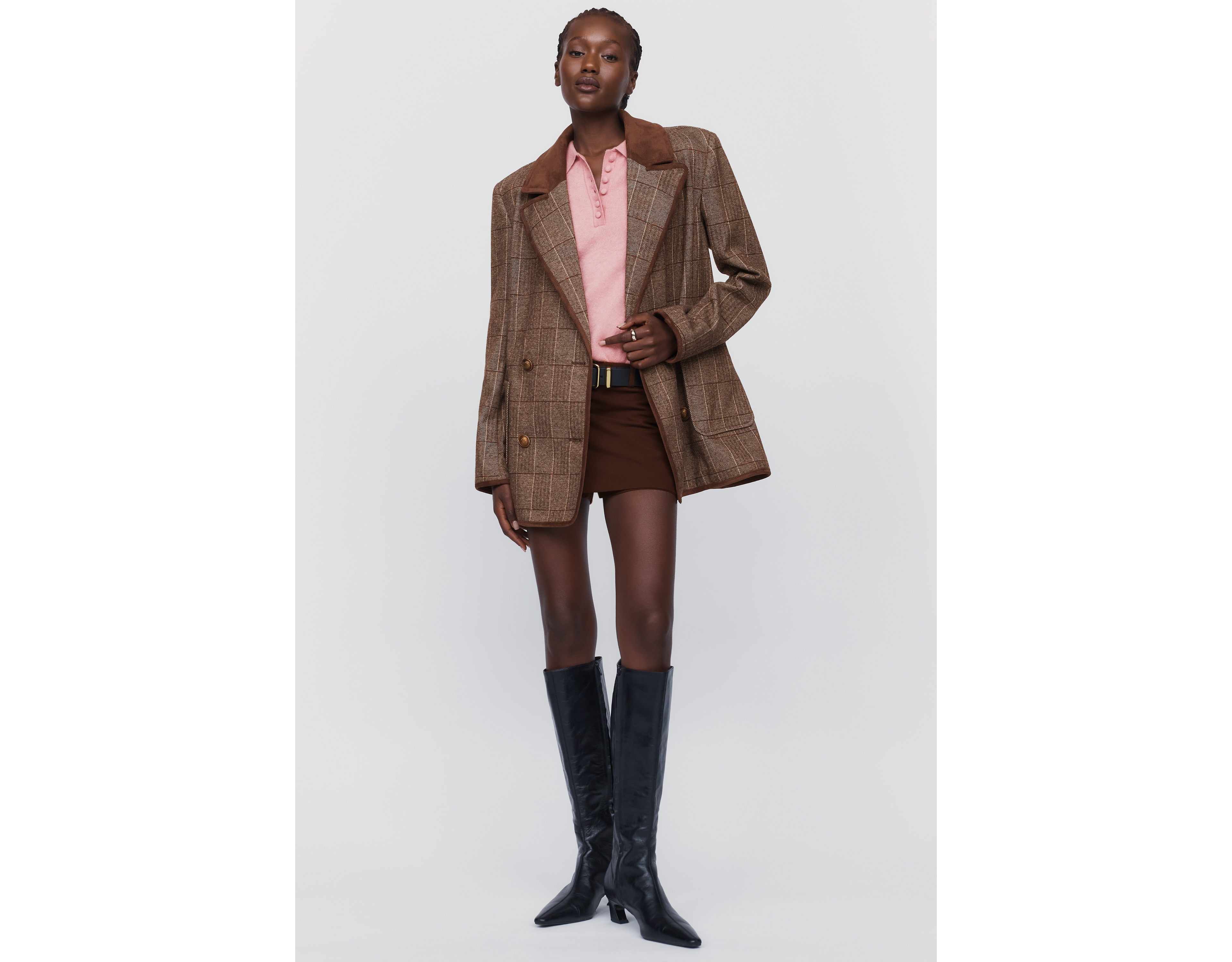Avec Les Filles Double-Breasted Knit Blazer