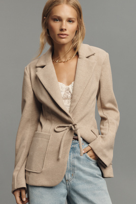 Avec Les Filles Fitted Bow Blazer Jacket In Neutral