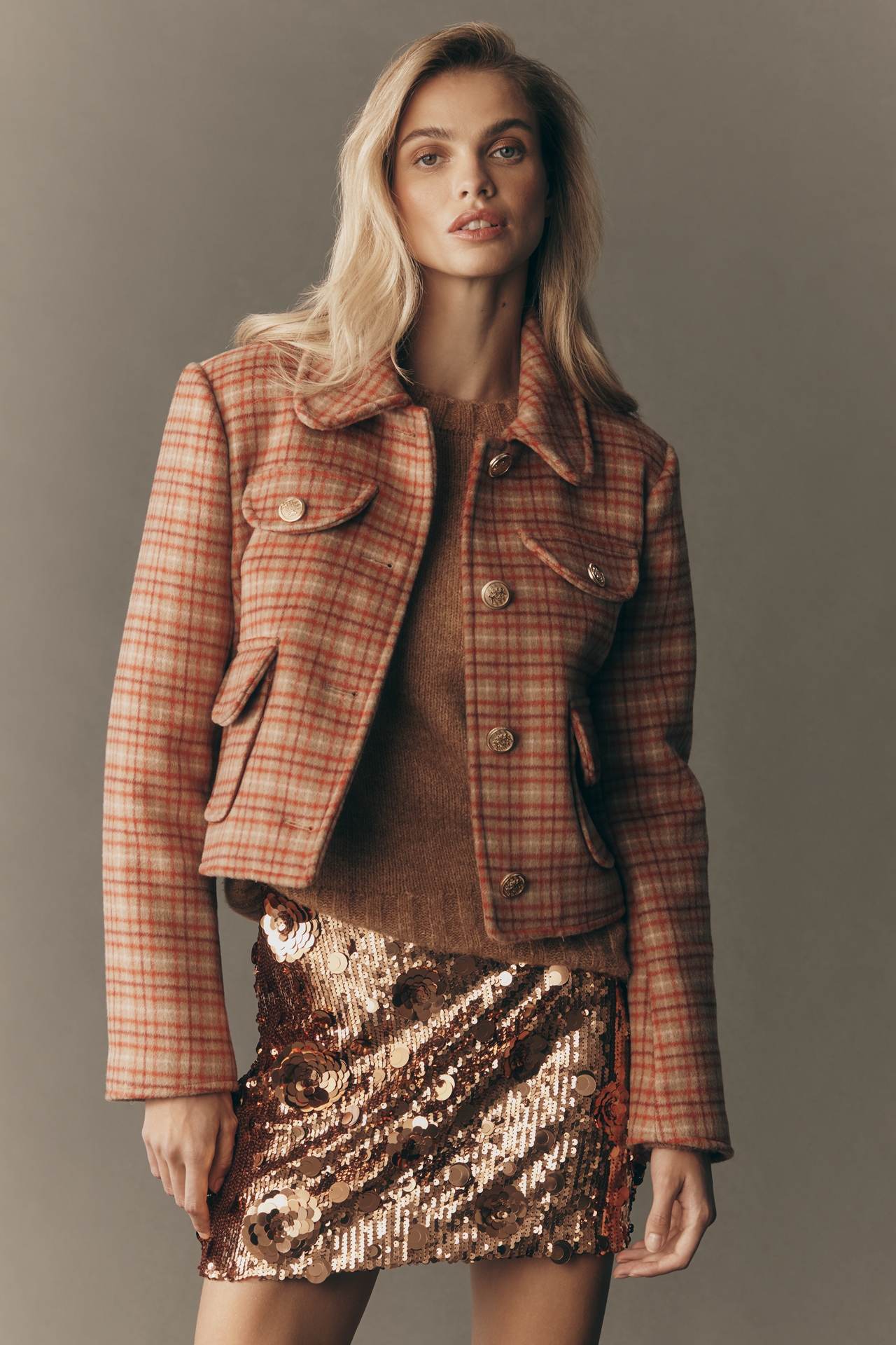 Avec Les Filles Crop Plaid Lady Jacket