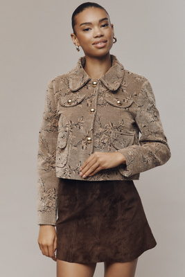 Avec Les Filles Crop Corduroy Jacket In Brown