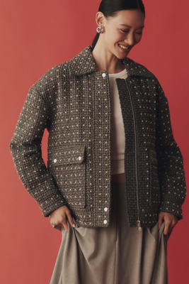 Avec Les Filles Pearl-embellished Bomber Jacket In Gray