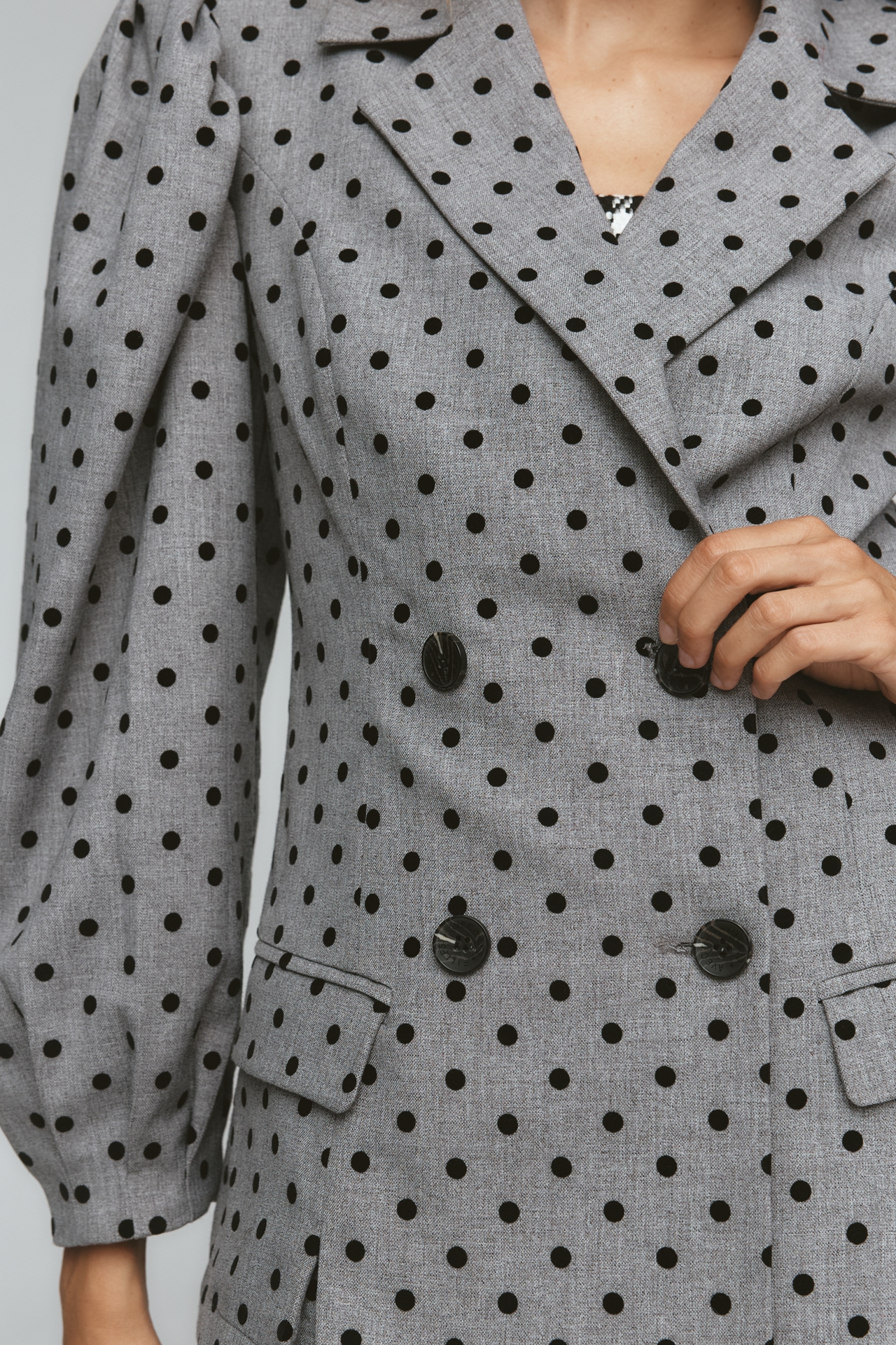 Avec Les Filles Puff-Sleeve Polka Dot Blazer