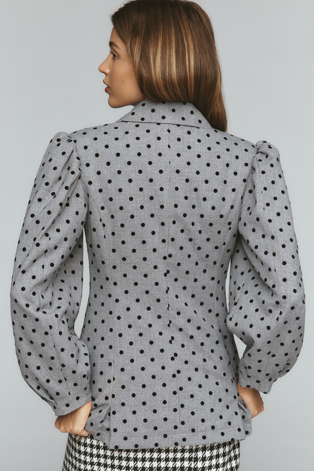 Avec Les Filles Puff-Sleeve Polka Dot Blazer