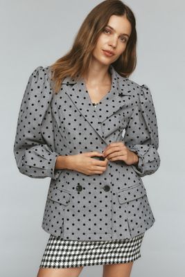 Avec Les Filles Puff-Sleeve Polka Dot Blazer
