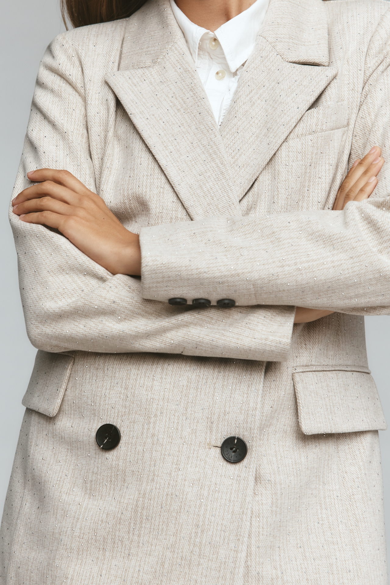 Avec Les Filles Rhinestone Stripe Double-Breasted Knit Blazer