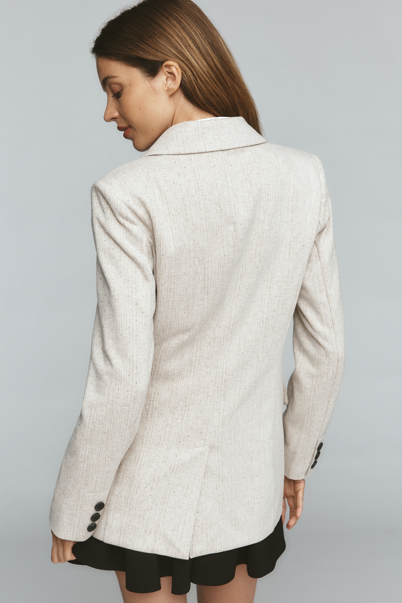 Avec Les Filles Rhinestone Stripe Double-Breasted Knit Blazer