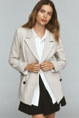 Avec Les Filles Rhinestone Stripe Double-Breasted Knit Blazer