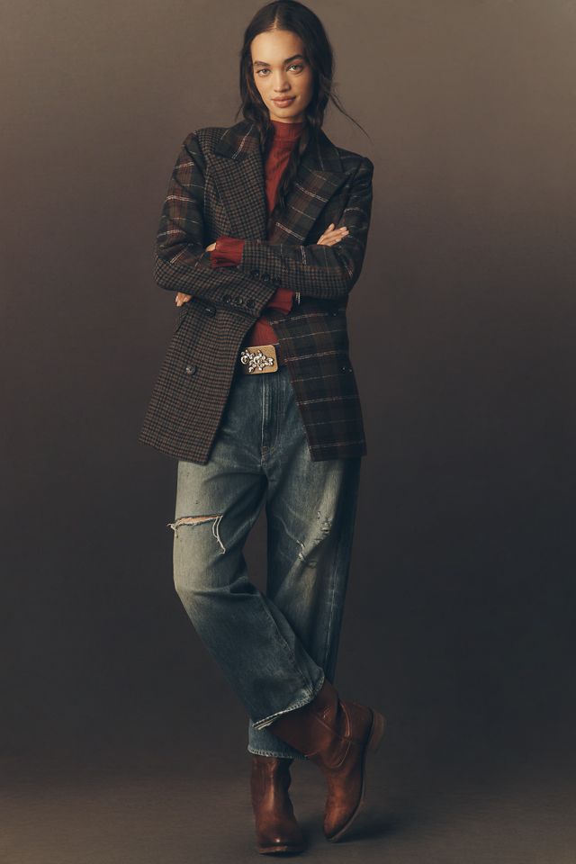 Avec Les Filles Plaid Mix Double-Breasted Blazer #2