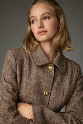 Avec Les Filles Plaid Wool Blend Hourglass Blazer Jacket In Brown