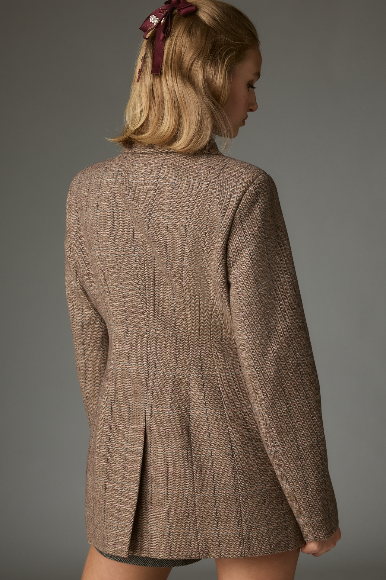 Avec Les Filles Plaid Wool Blend Hourglass Blazer