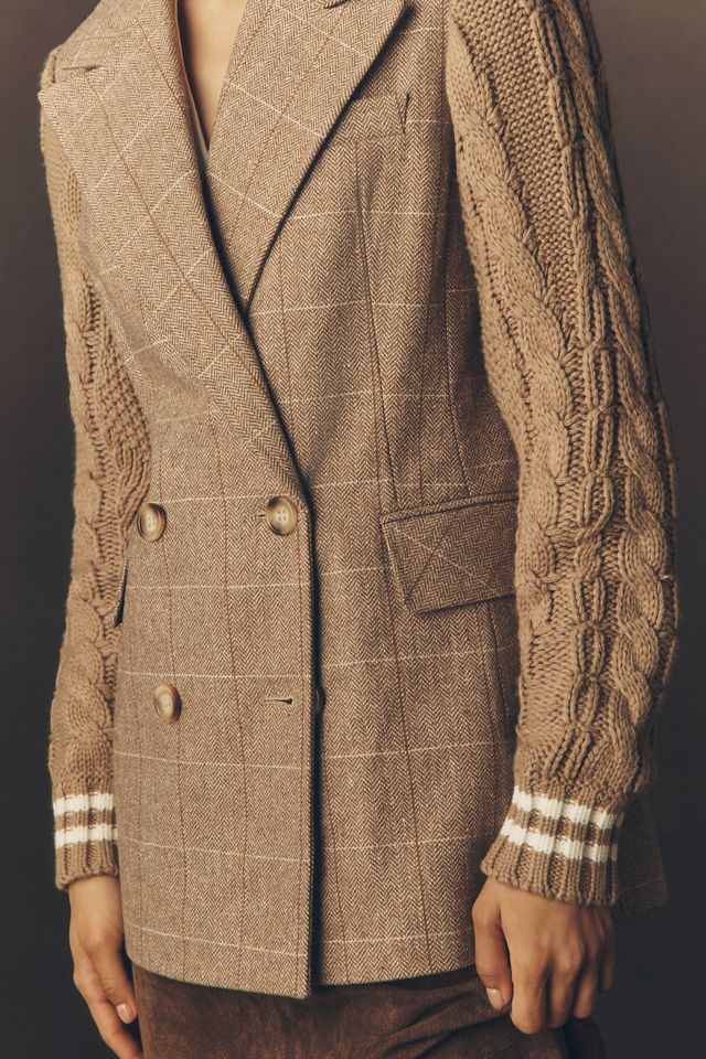 Avec Les Filles Sweater Mix Wool Blend Plaid Blazer #1