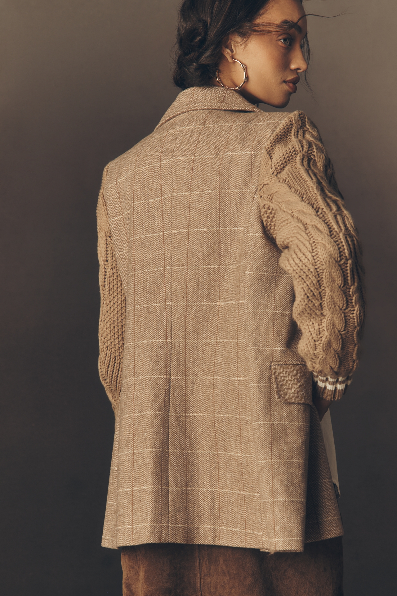 Avec Les Filles Sweater Mix Wool Blend Plaid Blazer