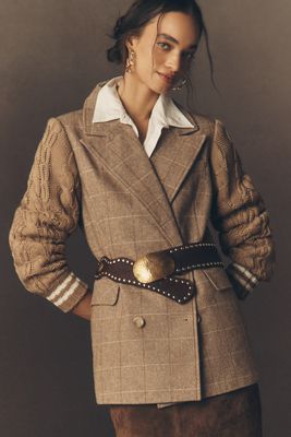 Avec Les Filles Sweater Mix Wool Blend Plaid Blazer