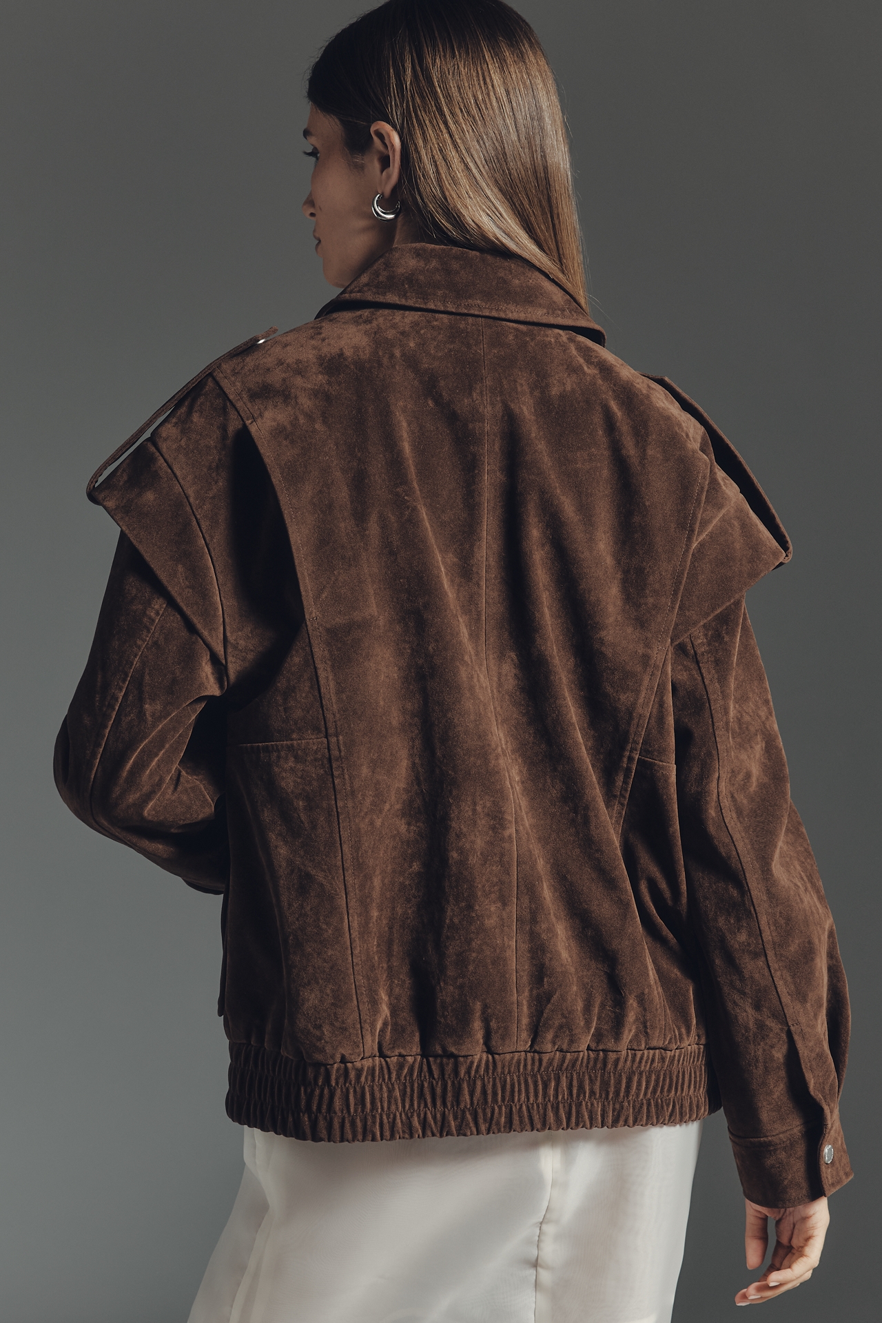 Avec Les Filles Faux Suede Utility Bomber Jacket