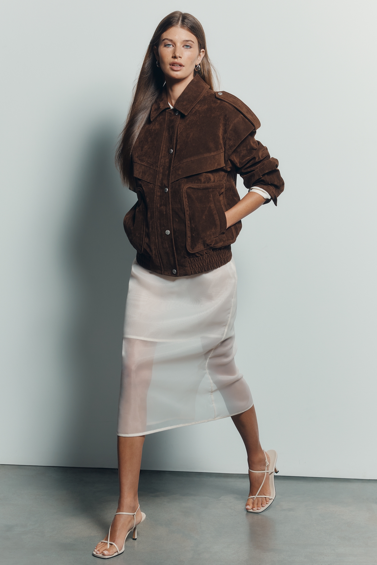 Avec Les Filles Faux Suede Utility Bomber Jacket
