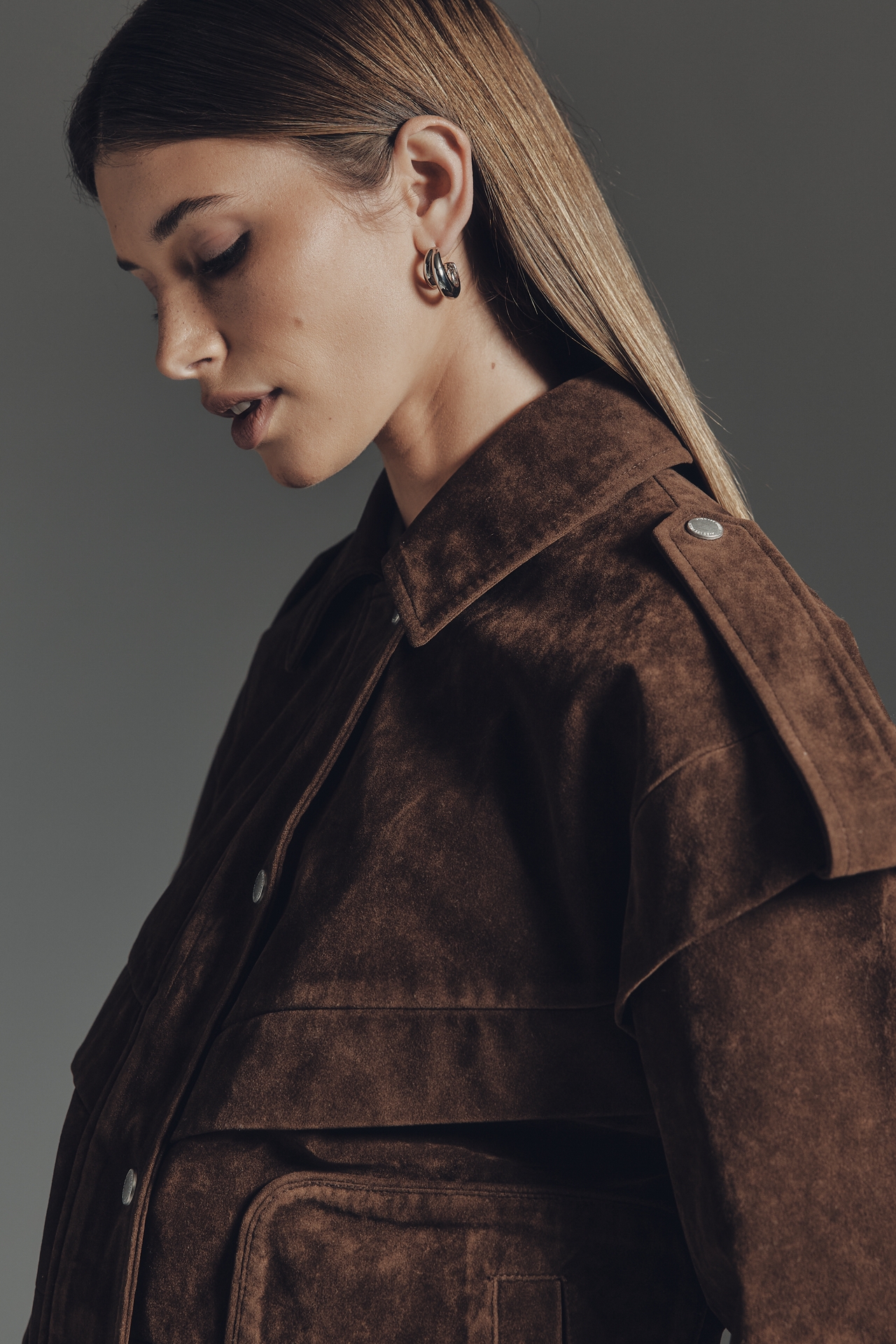 Avec Les Filles Faux Suede Utility Bomber Jacket