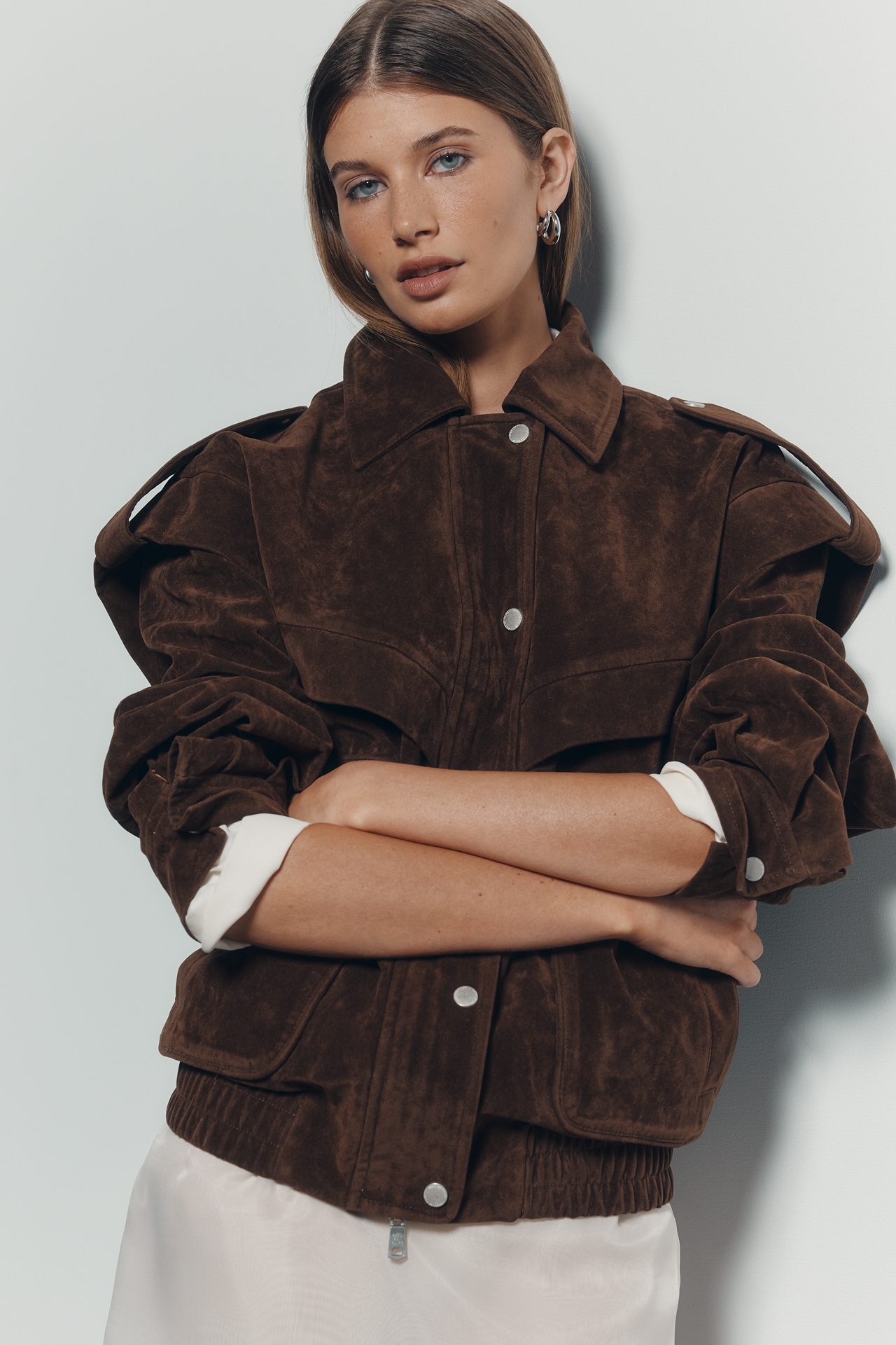 Avec Les Filles Faux Suede Utility Bomber Jacket