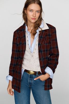 Avec Les Filles Plaid Waisted Blazer