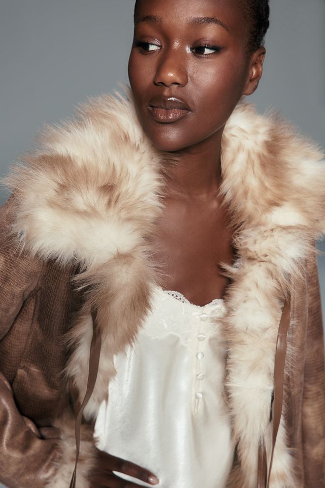 Avec Les Filles Tie Front Faux Shearling Jacket #3