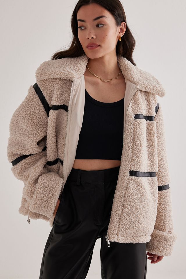 Oversized Seamed Teddy Fleece Jacket #3