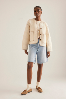 Veste de motard courte en cuir serpent Idina en Beige taille: Uk 10 chez Anthropologie - Selected Femme - Modalova