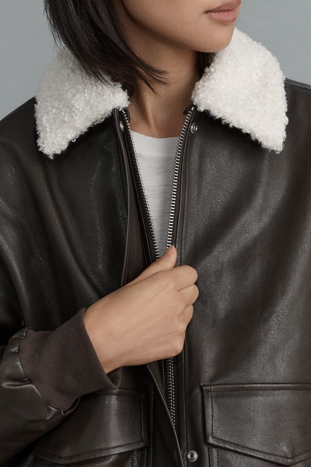 WAYF Shearling-Collar Faux-Leather Bomber Jacket #3