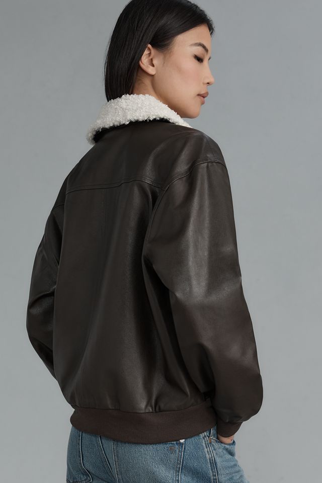 WAYF Shearling-Collar Faux-Leather Bomber Jacket #1