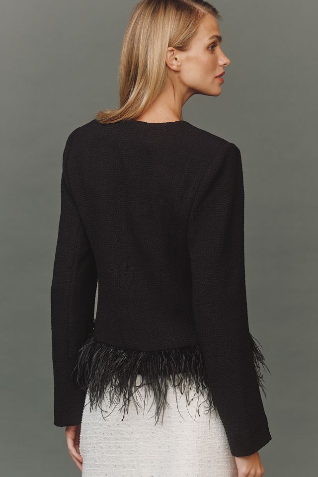 Hutch Malina Faux-Feather Trim Tweed Jacket #1