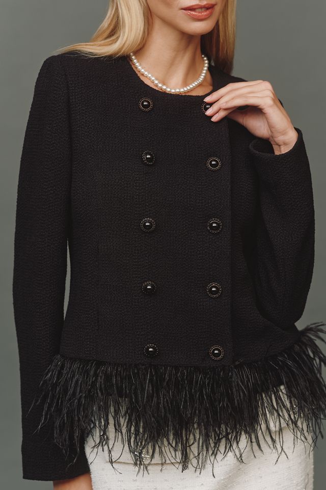 Hutch Malina Faux-Feather Trim Tweed Jacket #3
