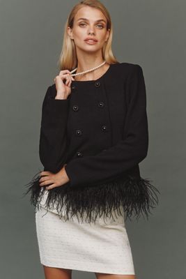 Hutch Malina Faux-Feather Trim Tweed Jacket