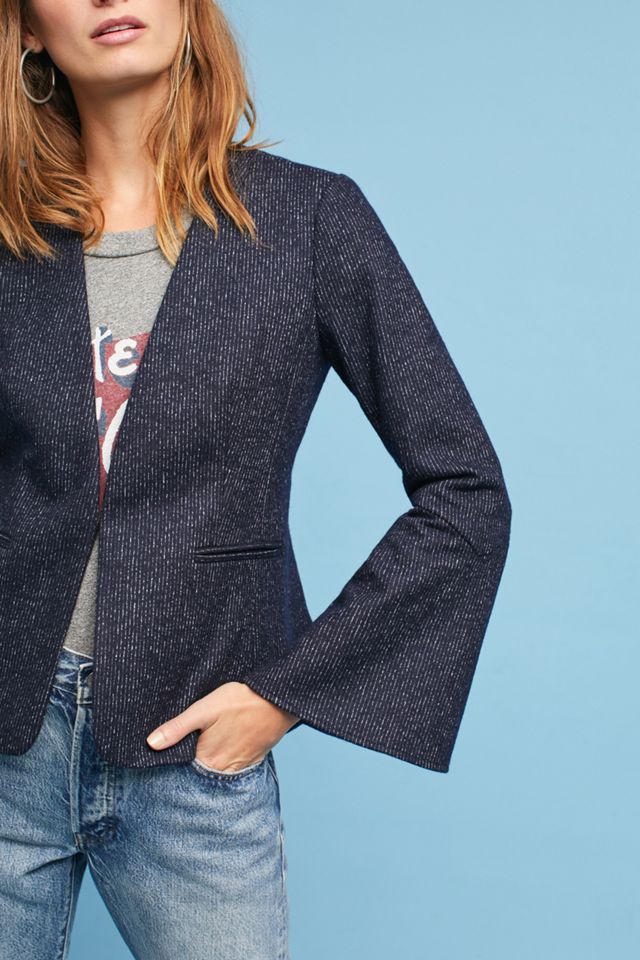 Pinstriped Flounced-Sleeve Blazer #2