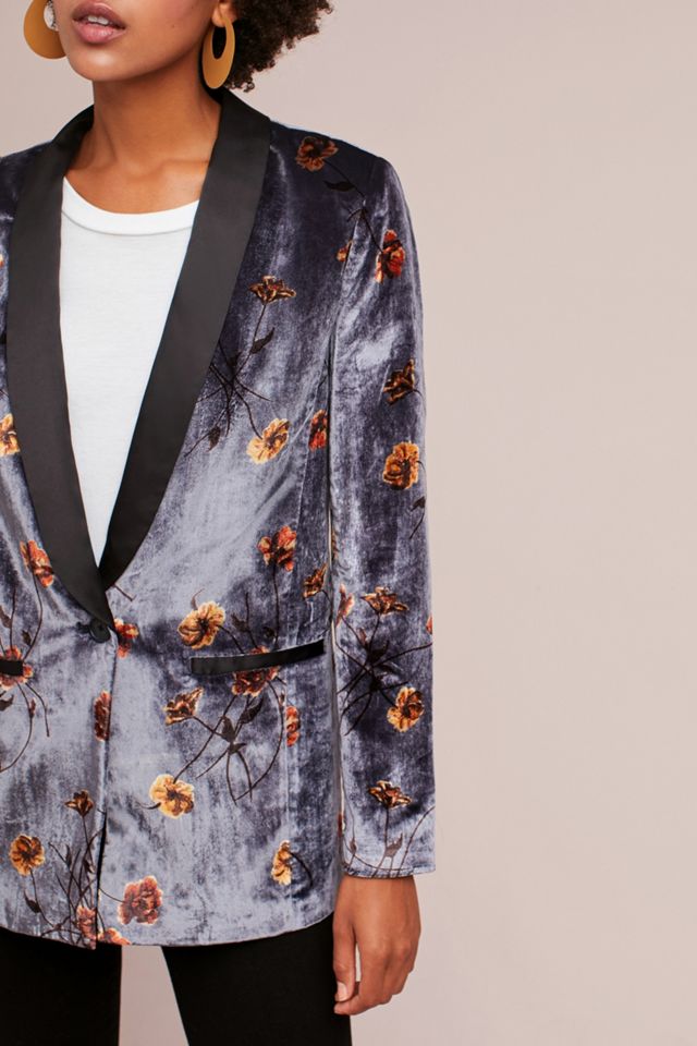 Printed Velvet Tuxedo Blazer #1