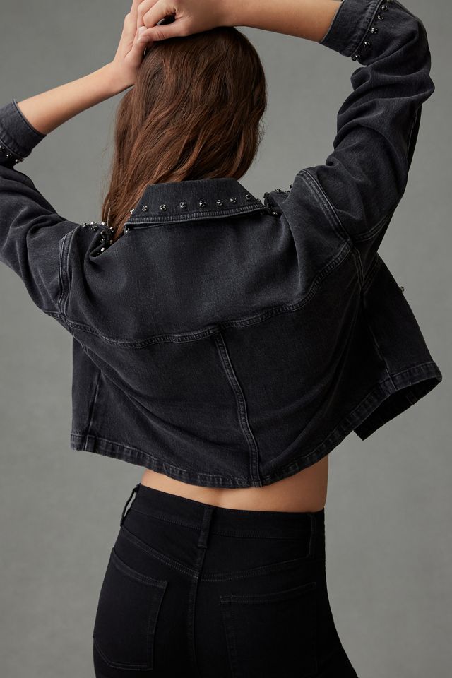 Pilcro Embellished Denim Cropped Trucker Jacket #1