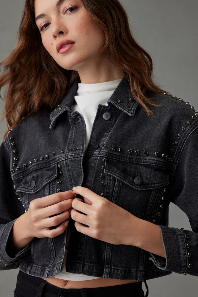Pilcro Embellished Denim Cropped Trucker Jacket #3