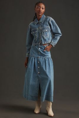 Pilcro Pearl Embroidered Denim Jacket In Blue