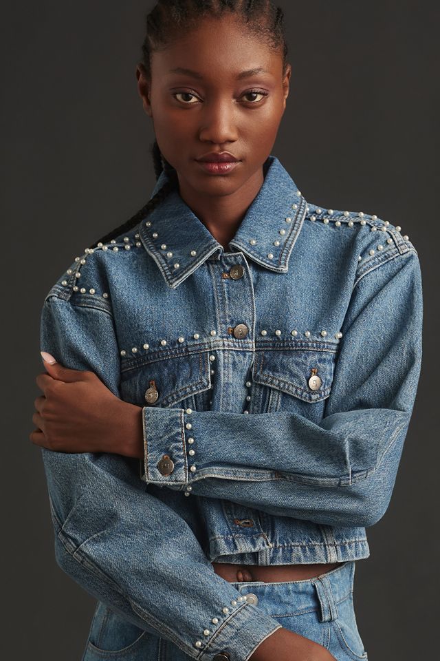 Pilcro Pearl Embroidered Denim Jacket | Anthropologie