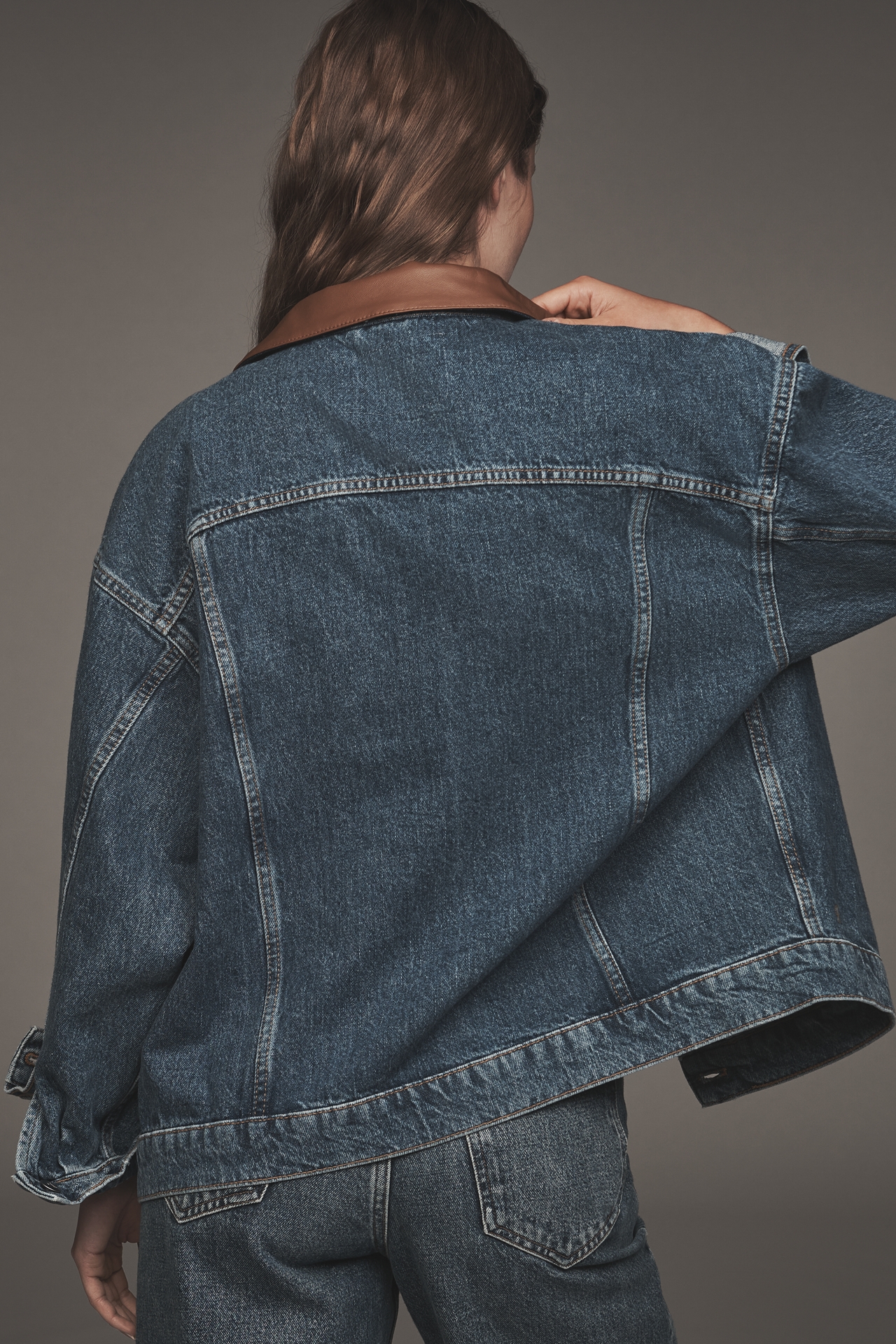The Weston Leather-Collar Denim Boyfriend Jacket by Pilcro