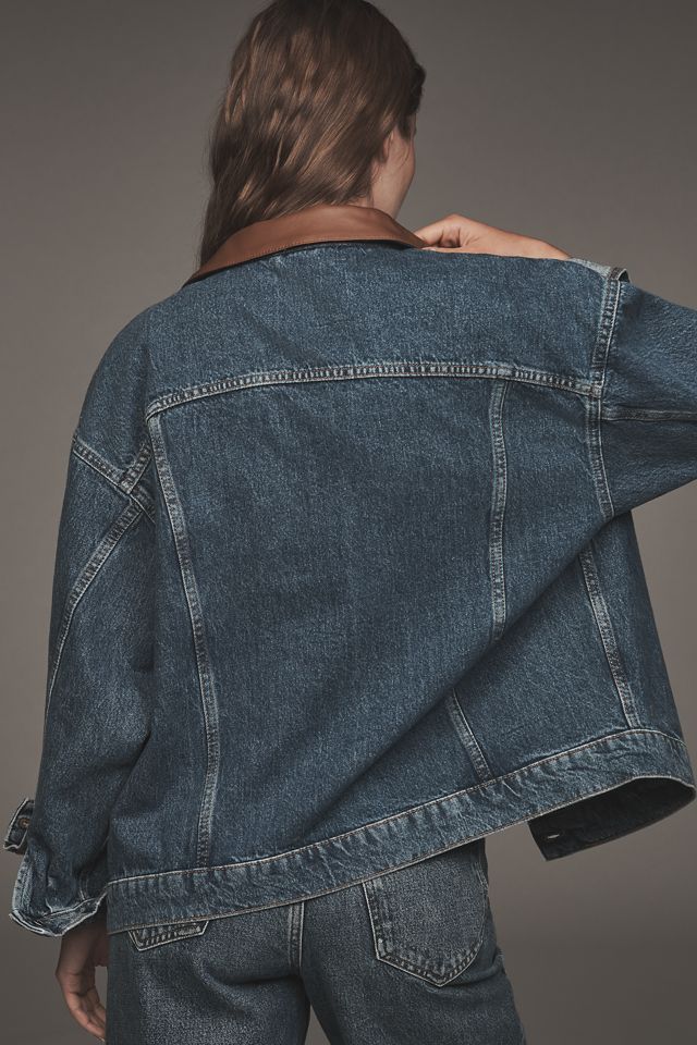 The Weston Leather-Collar Denim Boyfriend Jacket by Pilcro #1