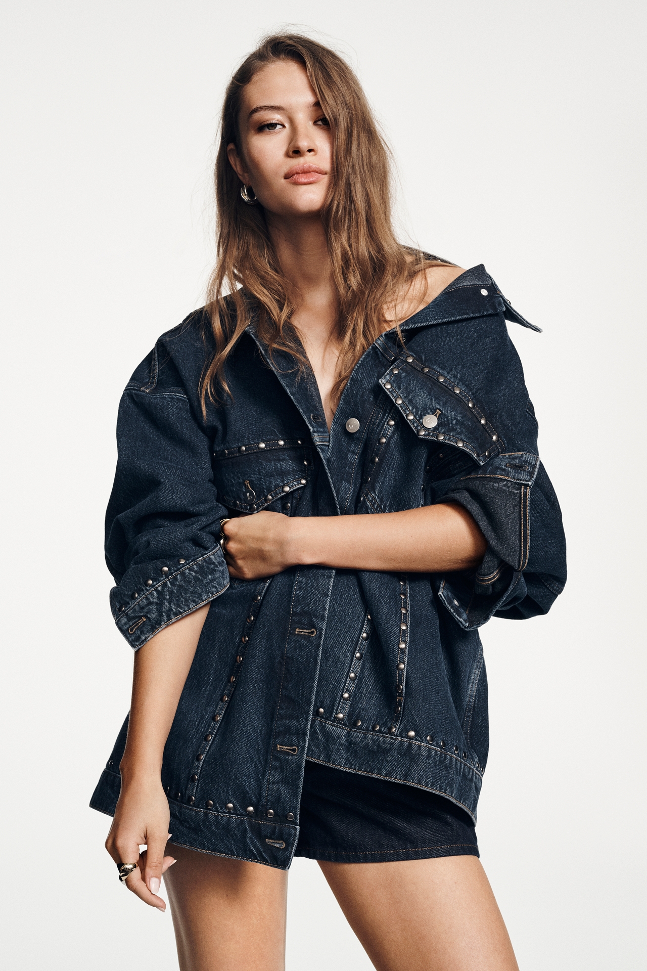 The Weston Denim Boyfriend Jacket by Pilcro: Studded Edition