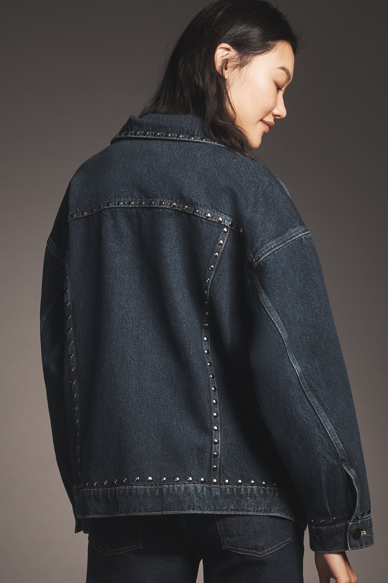The Weston Denim Boyfriend Jacket by Pilcro: Studded Edition