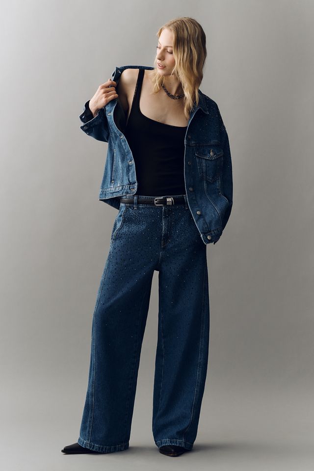 Weston Rhinestone Denim Boyfriend Jacket by Pilcro | Anthropologie