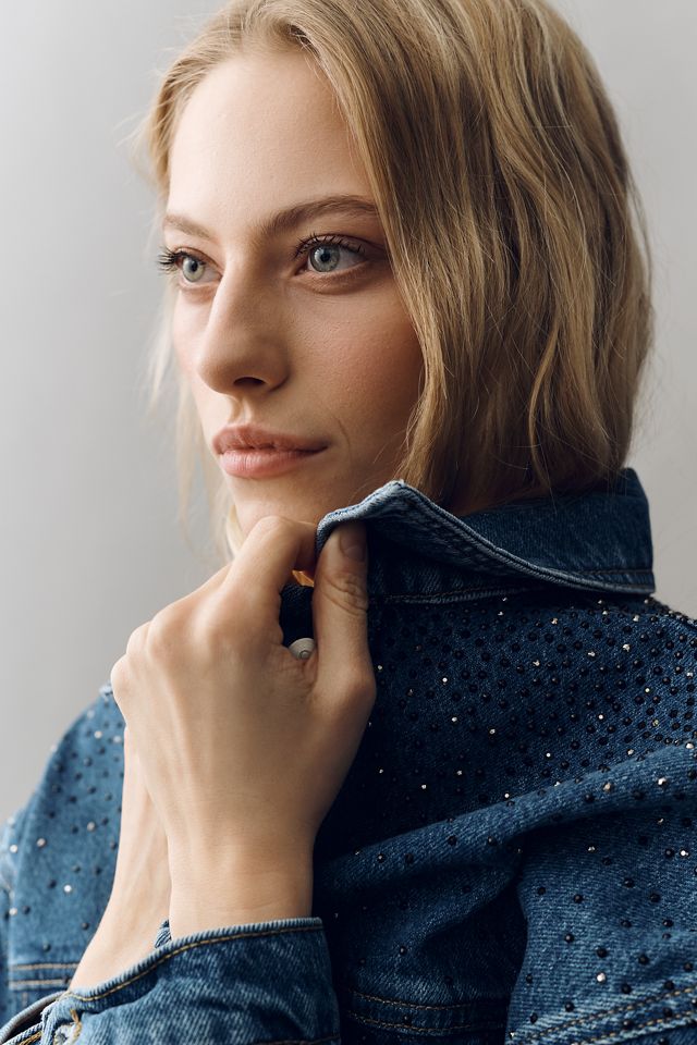 Weston Rhinestone Denim Boyfriend Jacket by Pilcro | Anthropologie