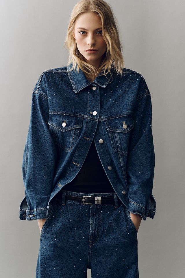 Weston Rhinestone Denim Boyfriend Jacket by Pilcro | Anthropologie