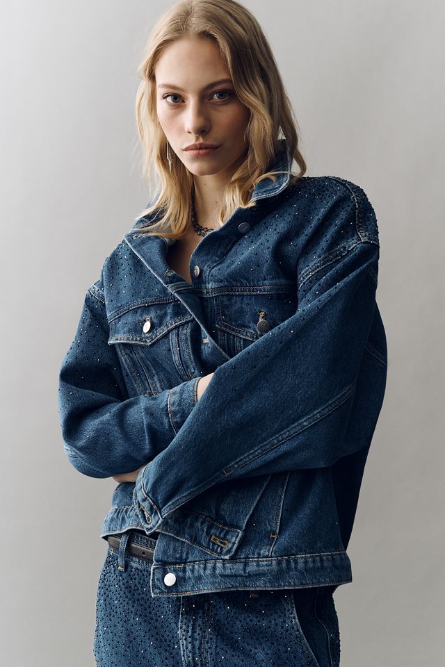 Weston Rhinestone Denim Boyfriend Jacket by Pilcro | Anthropologie